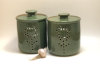 Thumbnail: Retro Garlic Jar
Color: Green, Blue, Oatmeal, Rust
Size: 4.5” x 4.5” x 6”
$30.00 each.